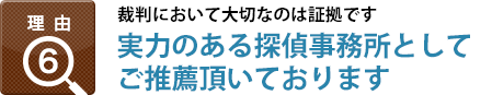 理由6：裁判において大切なのは「証拠」です,「実力のある探偵事務所」としてご推薦頂いております