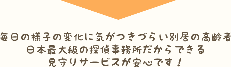 毎日の様子の変化に気がつきづらい別居の高齢者日本最大級の探偵事務所だからできる見守りサービスが安心です！