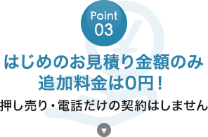 POINT03：はじめのお見積り金額のみ,追加料金は0円！,押し売り・電話だけの契約はしません